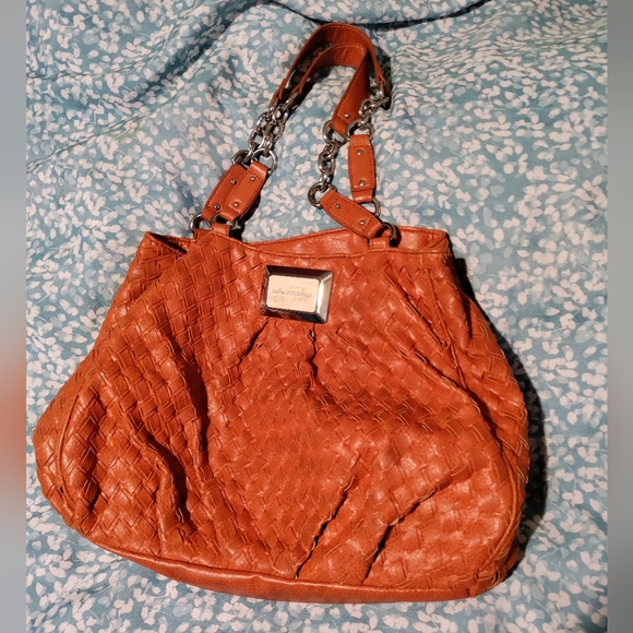 Dana Buchman Boho Faux Leather Woven Orange Purse - Picture 13 of 16